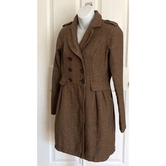 HERITAGE 1981 Tweed Coat Jacket Double Breasted Brown Size S. - Picture 4 of 14